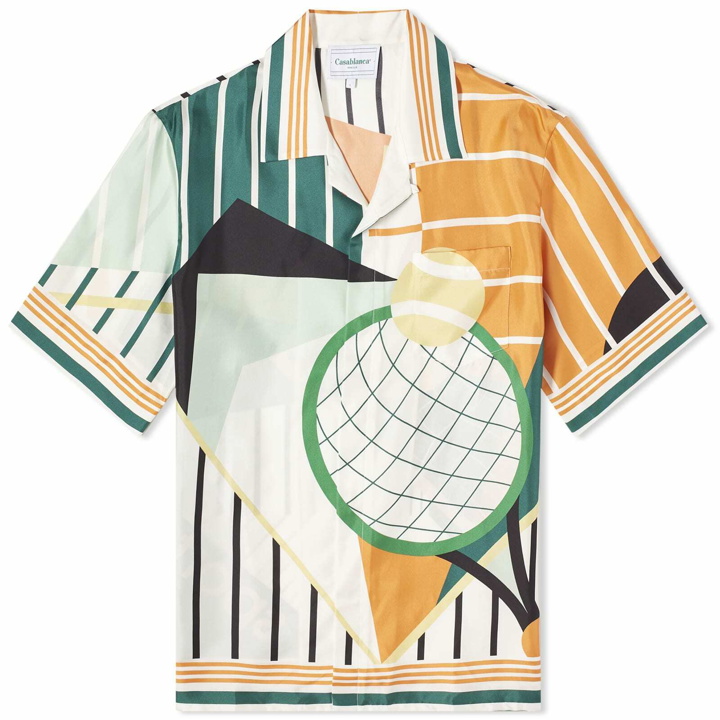 Photo: Casablanca Men's Court Abstrait Short Sleeve Silk Shirt in Multi