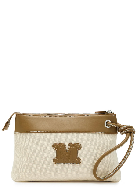 Photo: Max Mara Frisia Logo-appliquéd Canvas Clutch - Camel - One Size