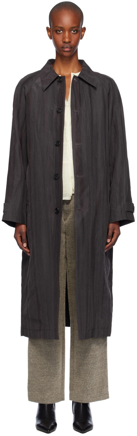 UMBER POSTPAST Brown Natural Dyed Striped Silk Long Coat