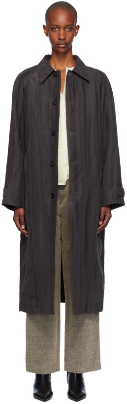 Photo: UMBER POSTPAST Brown Natural Dyed Striped Silk Long Coat