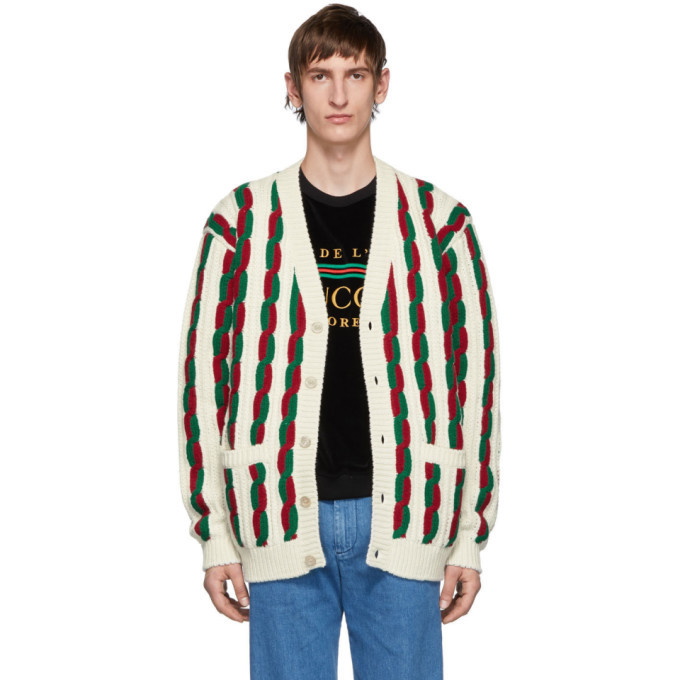 Photo: Gucci Off-White and Red Wool Cardigan