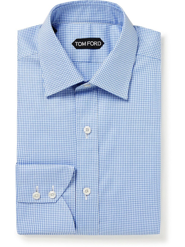 Photo: TOM FORD - Slim-Fit Micro-Checked Cotton Shirt - Blue