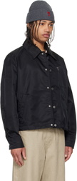 AMI Paris Black Nylon 'Ami De Coeur' Stud Buttoned Jacket