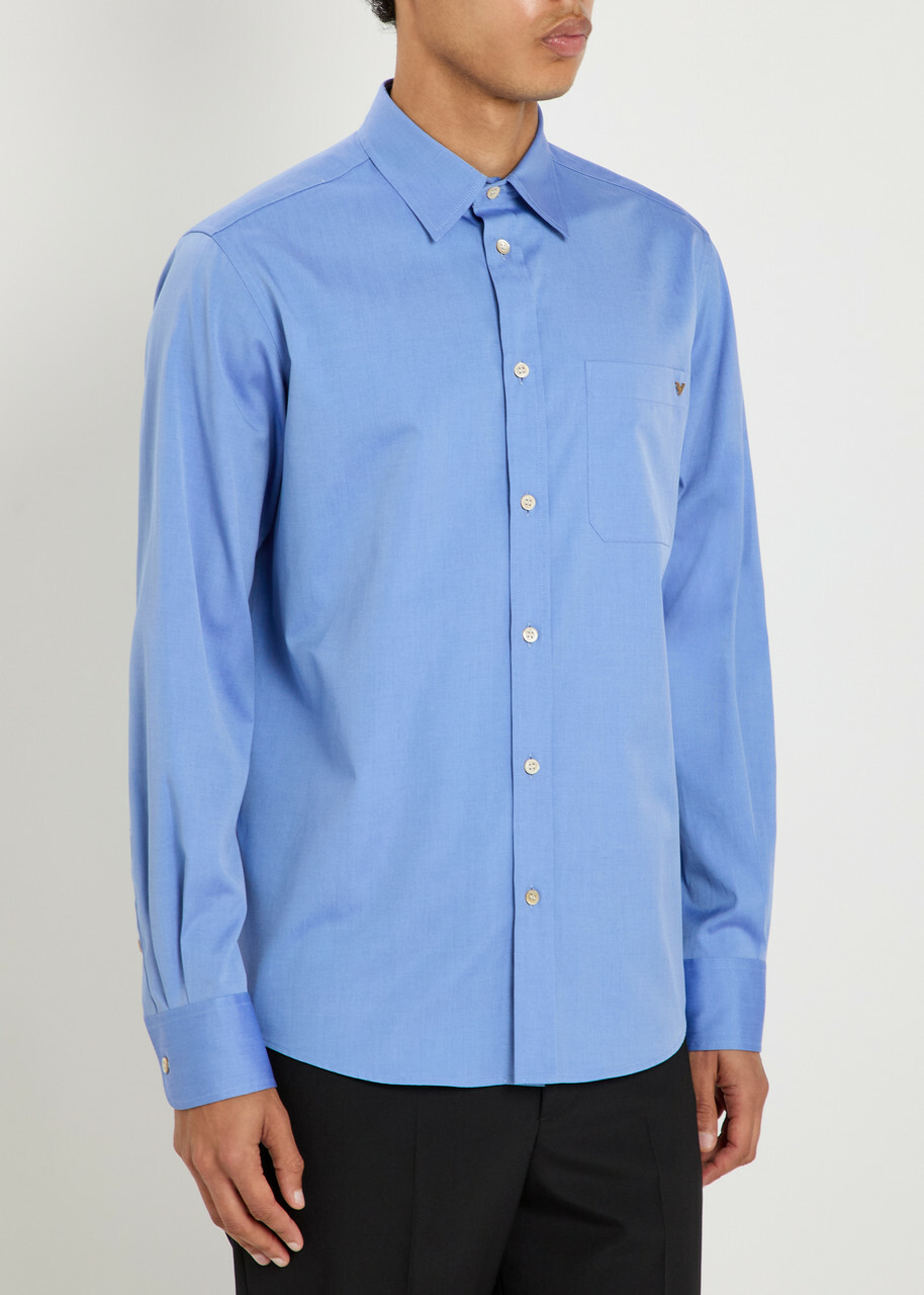 Valentino Garavani Logo Cotton Oxford Shirt Blue
