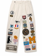 BODE - Cambridge McNab Straight-Leg Pleated Appliquéd Cotton-Canvas Trousers - Neutrals