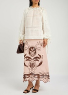 Lug Von Siga Mini Embroidered Semi-sheer Satin Blouse Off White