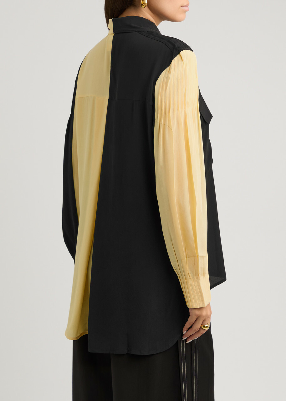Lovebirds Colour-block Silk Crepe-de-chine Shirt Black