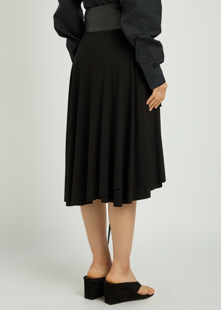 Aaron Esh Belted Asymmetric Jersey Mini Skirt Black
