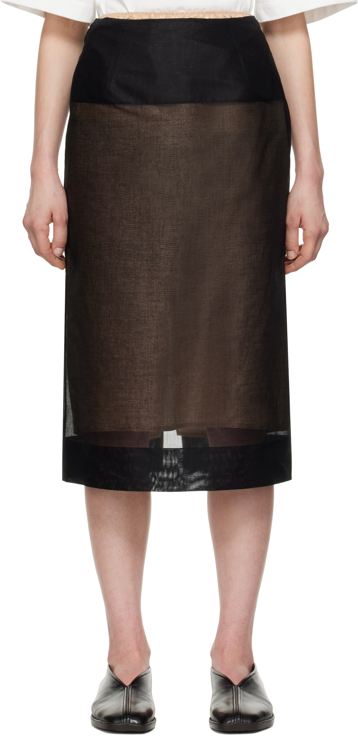 Carven Black Sheer Midi Skirt