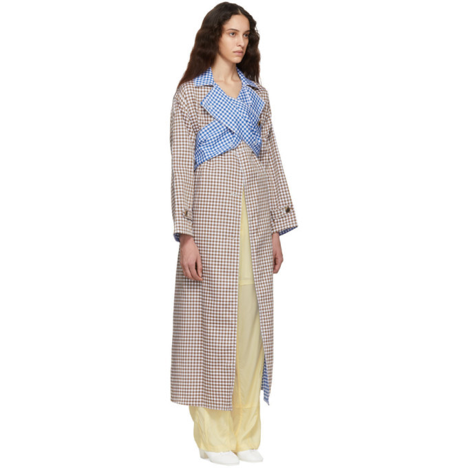 Ports 1961 Brown and White Gingham Criss Cross Front Trench Coat
