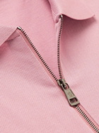 Moncler - Leather-Trimmed Logo-Detailed Mercerised Cotton-Piqué Zip-Up Polo Shirt - Pink