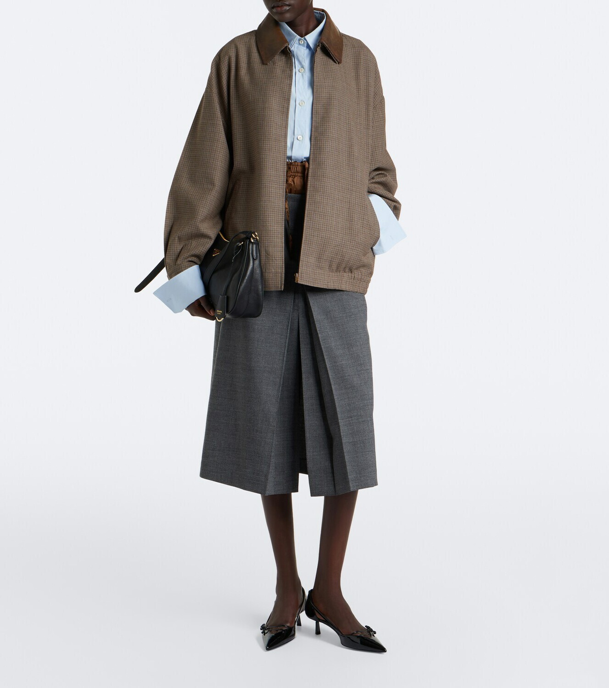 Prada Layered pleated wool midi skirt