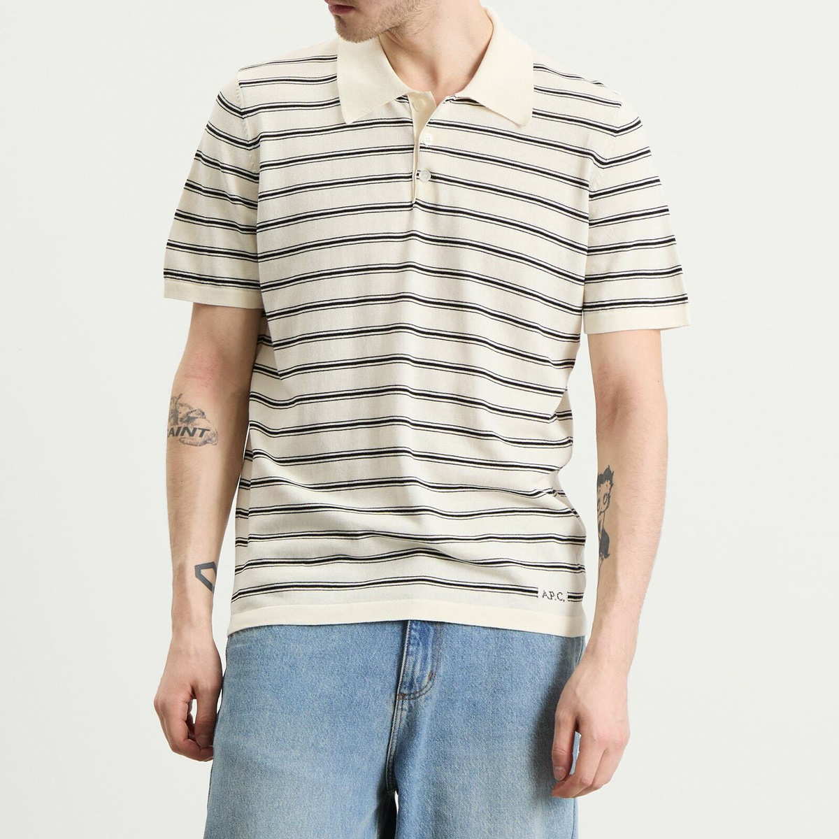 A.P.C. Men's Polo Shirt in Ecru/Black
