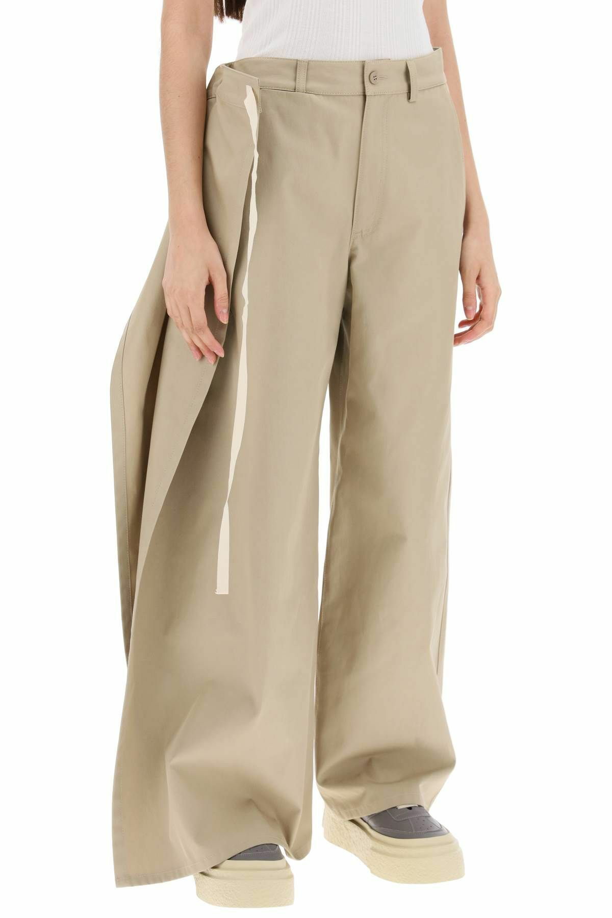 【関税＆送料込み】Mm6 Maison Margiela Beige Trousers With MM6 Maison Margiela Wide beige trousers with brushstrokes