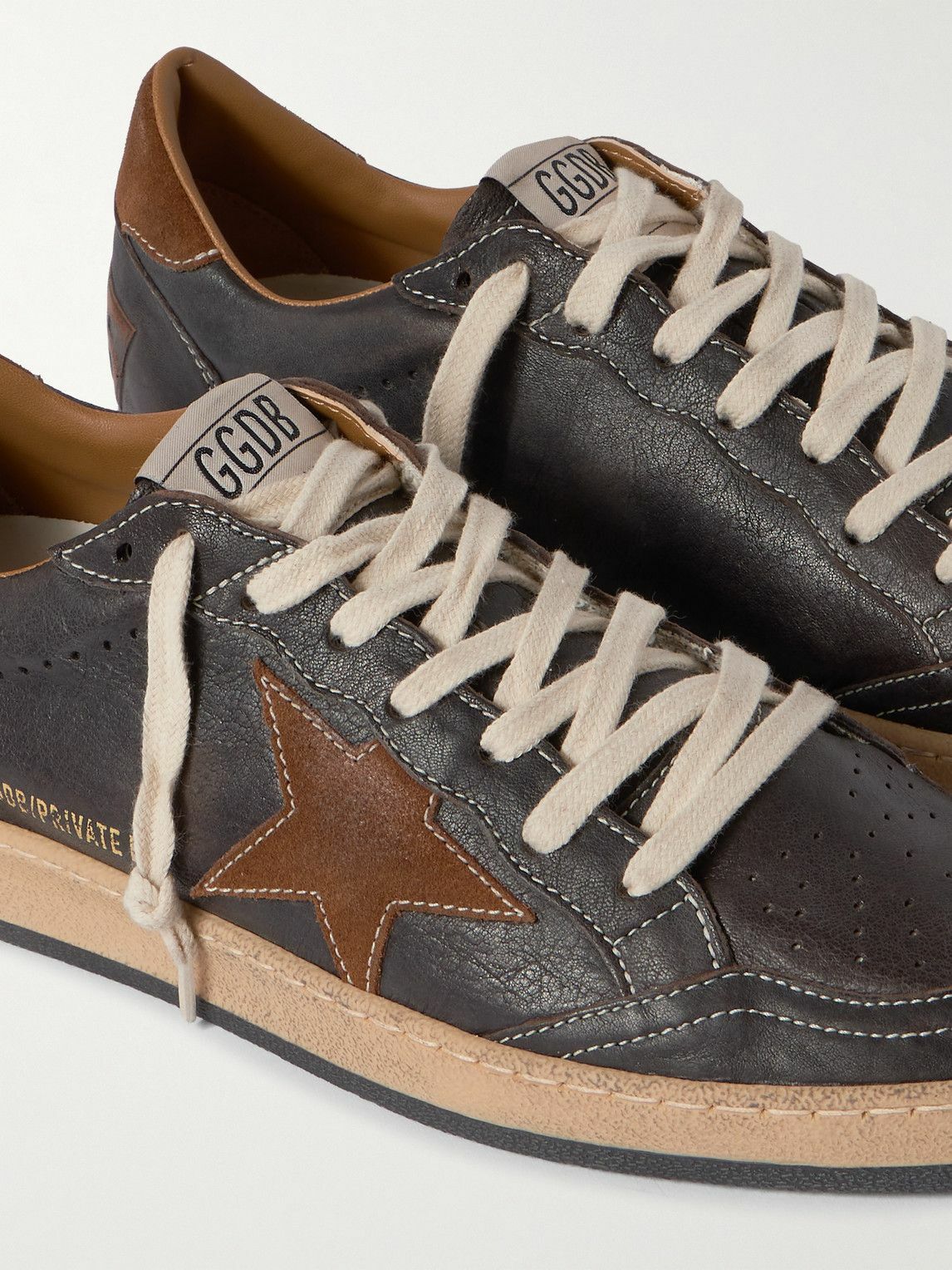 Golden Goose - Ball Star Distressed Suede-Trimmed Leather Sneakers - Brown