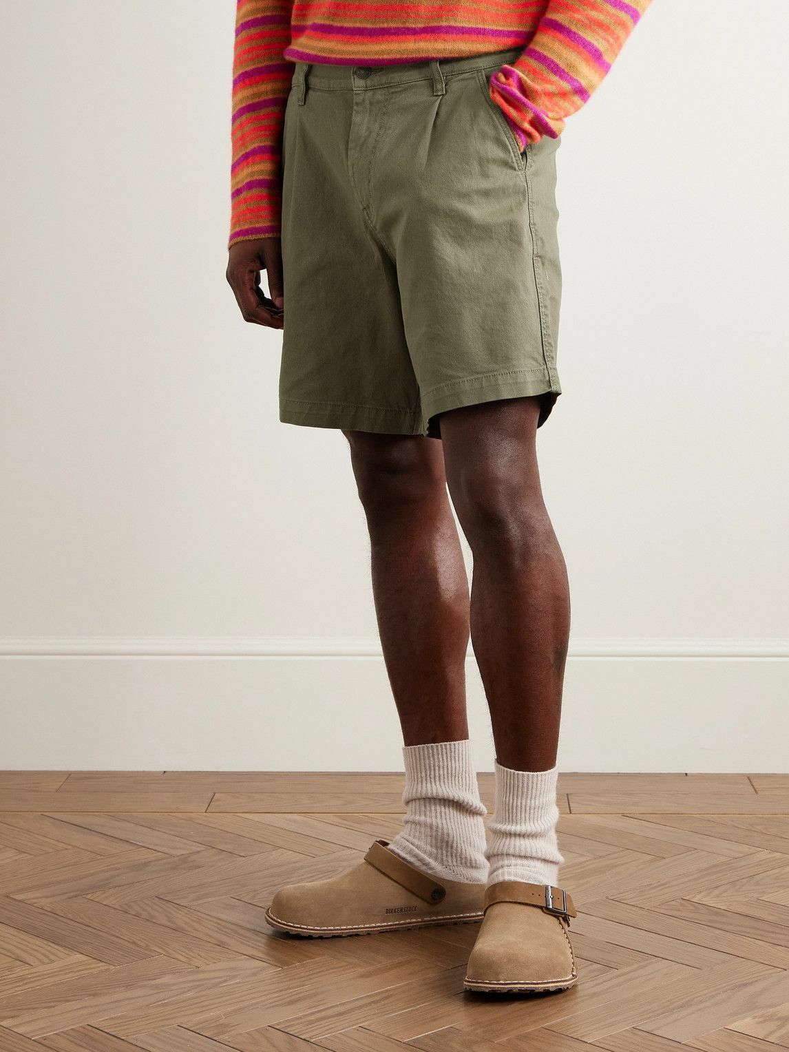 Corridor - Straight-Leg Pleated Garment-Dyed Cotton-Blend Twill Shorts - Green