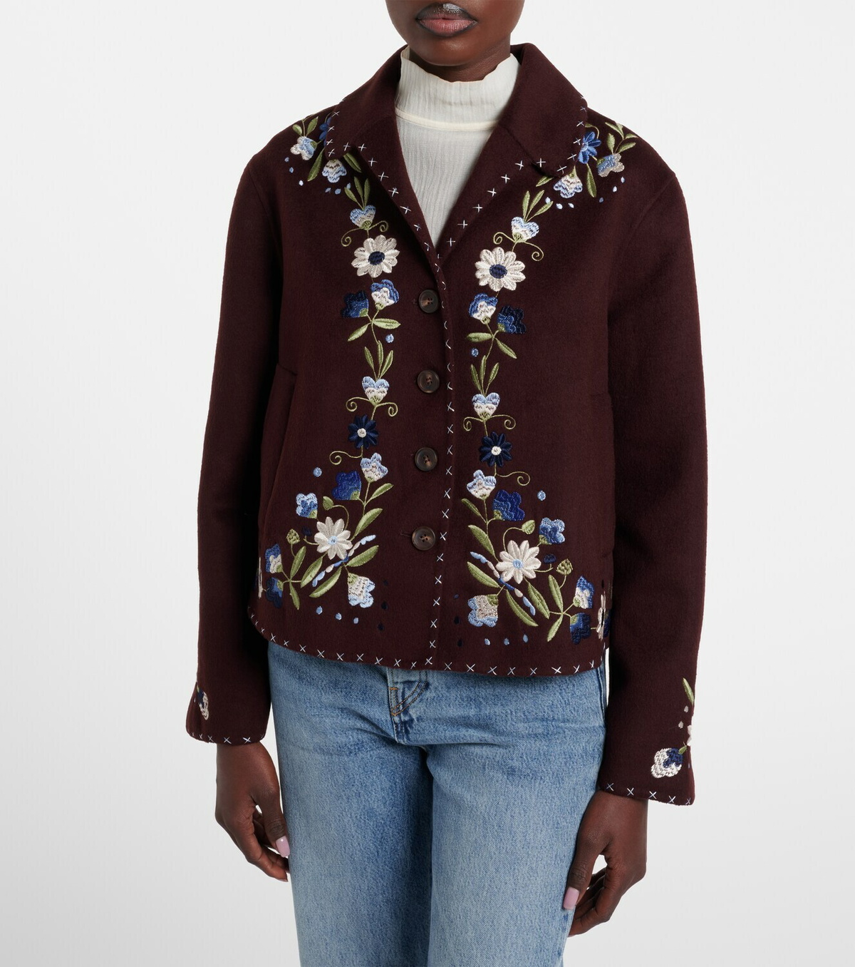 Rixo Jude embroidered wool-blend jacket