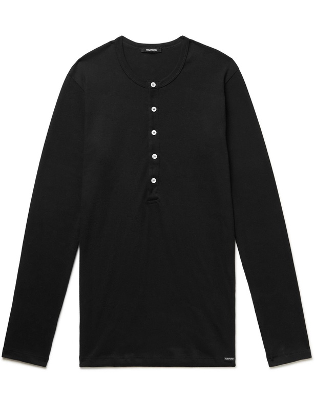 Photo: TOM FORD - Stretch Cotton-Jersey Henley T-Shirt - Black