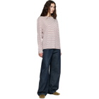 Wales Bonner Off-White & Burgundy Linen Stripe Jersey Hour T-shirt