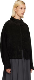 LE17SEPTEMBRE Black Funnel Neck Suede Jacket