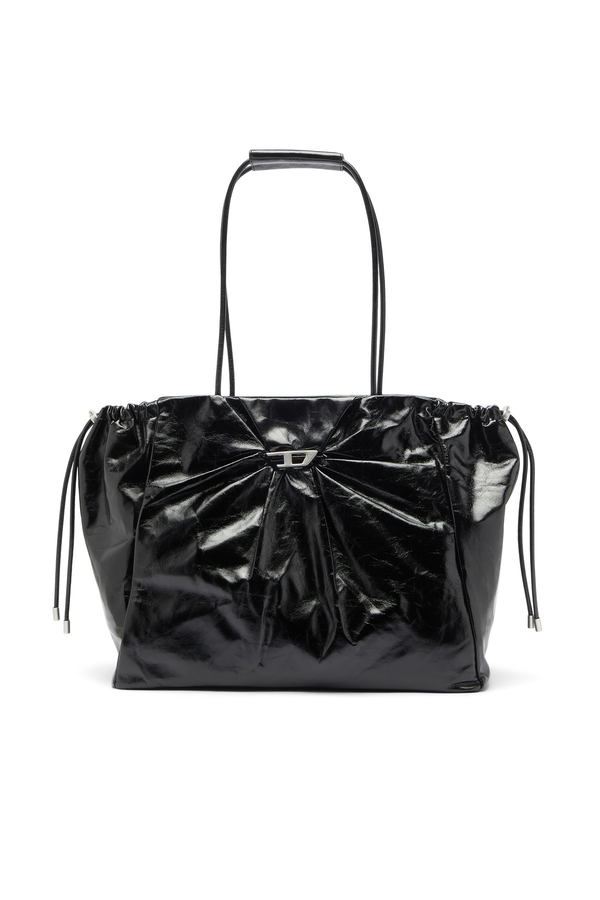 Diesel Scrunch-D - Tote bag in shiny wrinkled leather - Shopping Bags Womens in Black