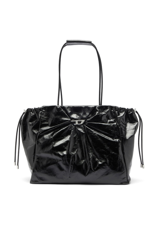Photo: Diesel Scrunch-D - Tote bag in shiny wrinkled leather - Shopping Bags Womens in Black