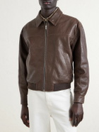 FRAME - Textured-Leather Bomber Jacket - Brown