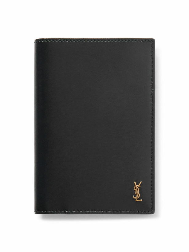 Photo: SAINT LAURENT - Cassandre Logo-Embellished Glossed-Leather Passport Cover