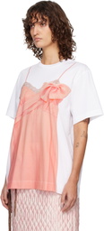 Simone Rocha White & Pink Bow Sash Slip Dress Trompe L'Oeil T-shirt