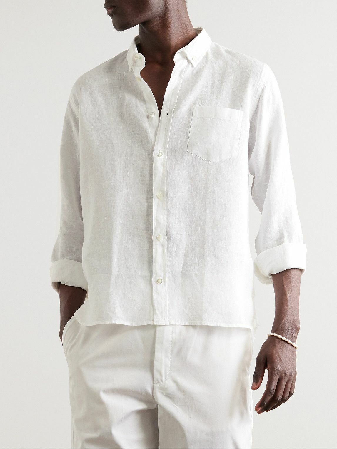 La Paz - Button-Down Collar Linen Shirt - White