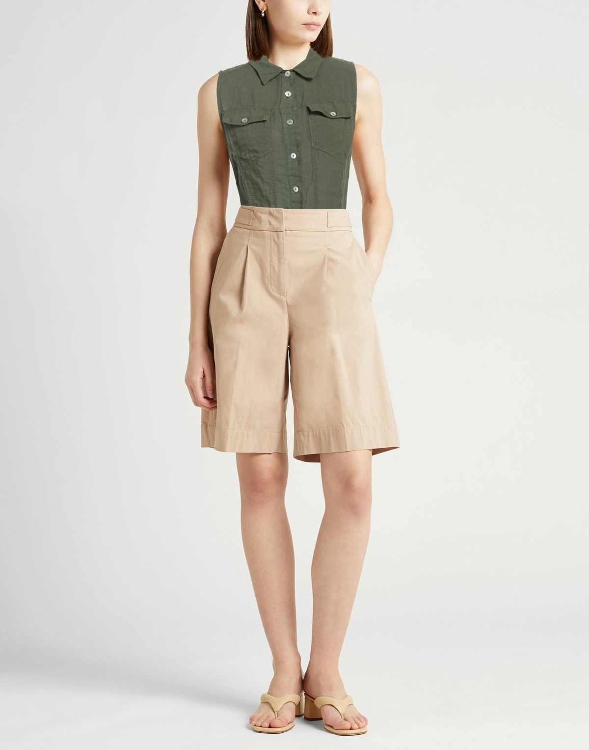 120% Lino Womens Shirt Military in Green