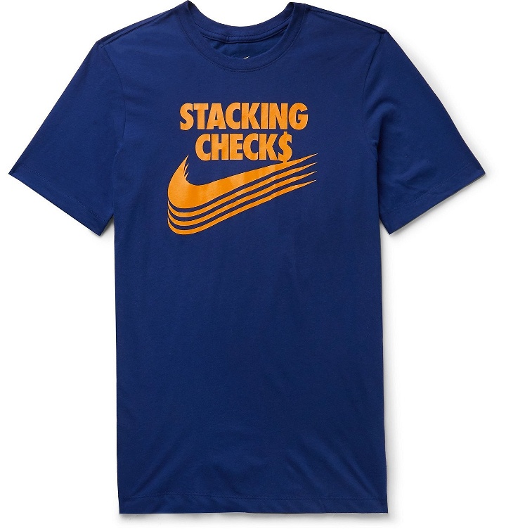 Photo: Nike - Logo-Print Cotton-Blend Dri-FIT T-Shirt - Blue
