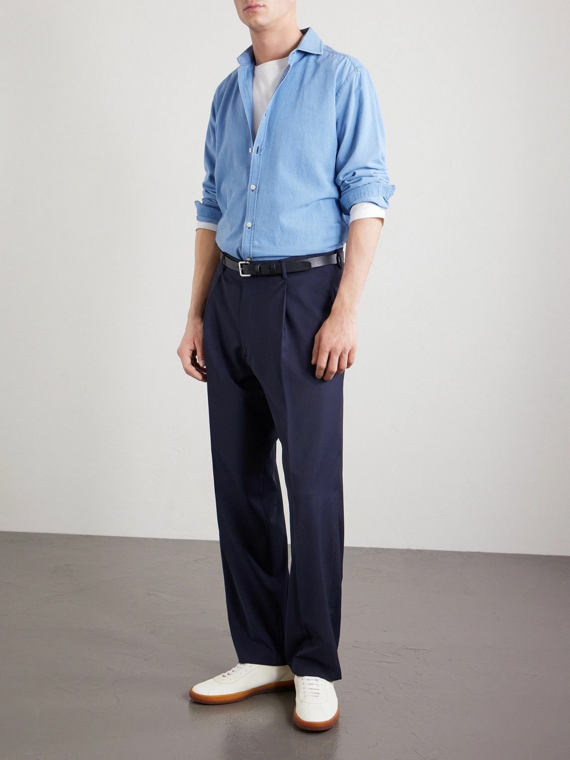 Boglioli - Straight-Leg Pleated Wool-Blend Trousers - Blue