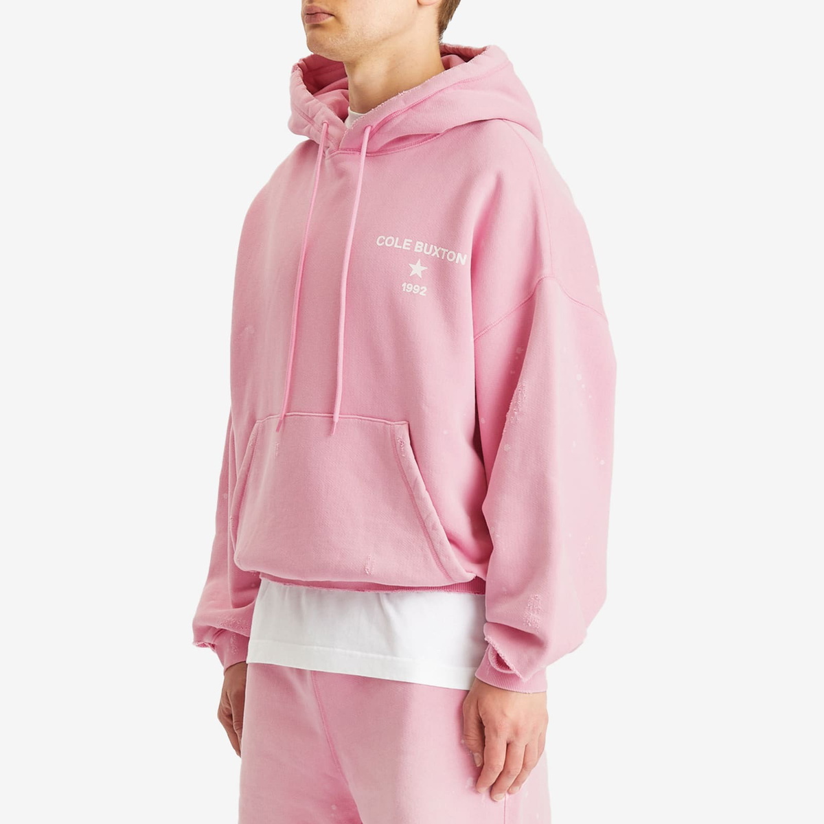 Cole Buxton Men's 1992 Distressed Hoodie in Washed Pink