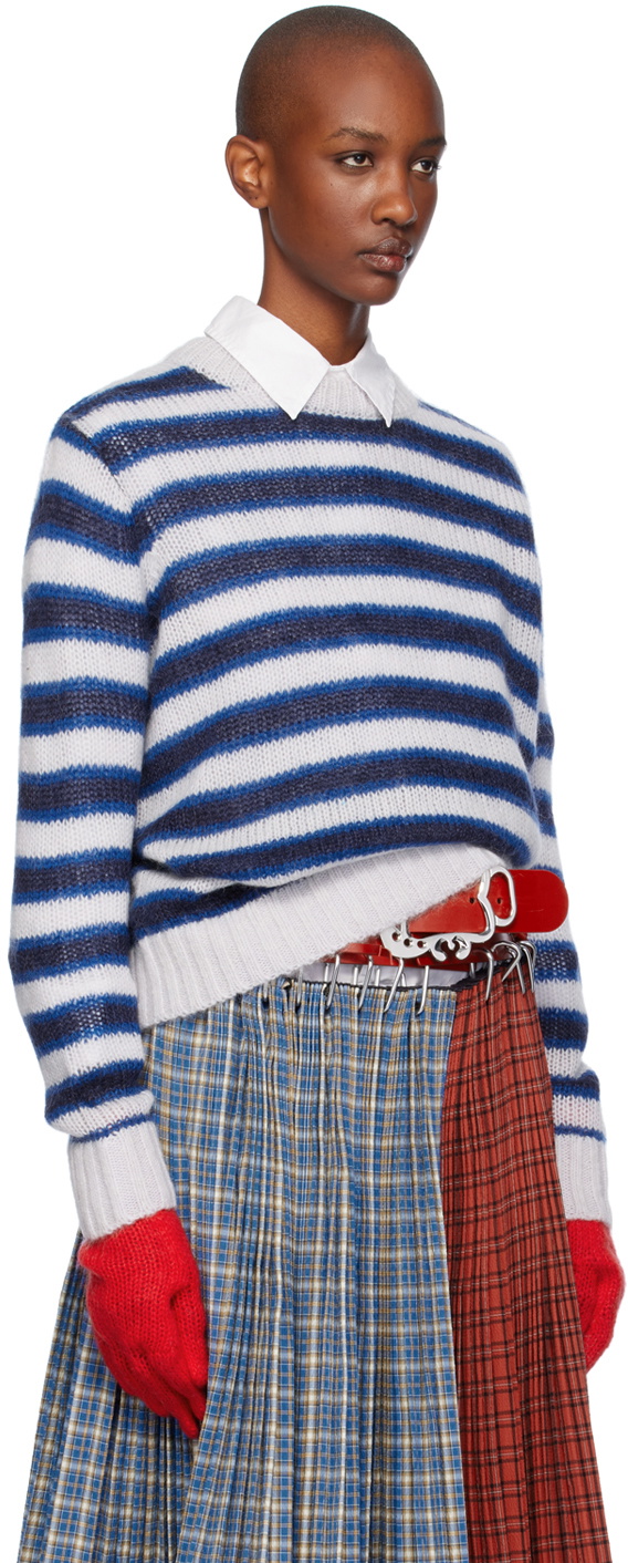 Charles Jeffrey LOVERBOY Blue & White Mohair Gloves Sweater