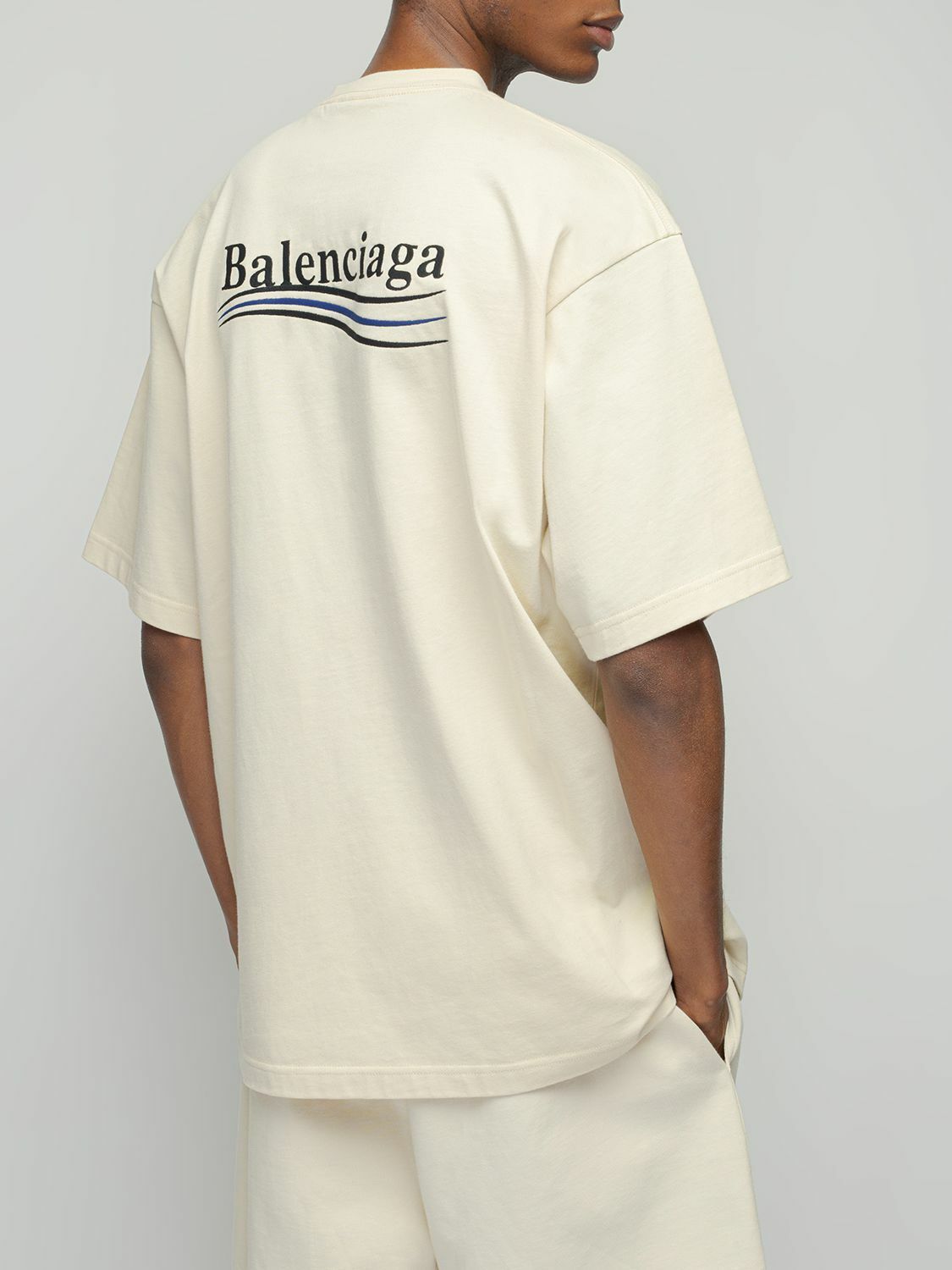 BALENCIAGA - Logo Embroidery Cotton T-shirt Balenciaga