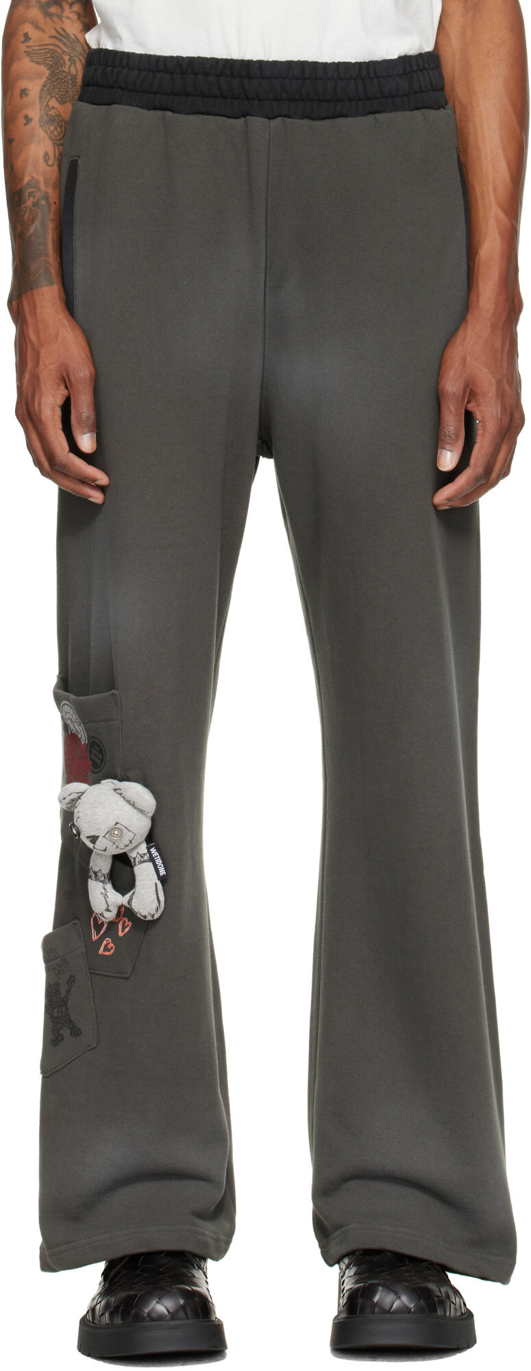 We11done Gray Washed Doodle Teddy Sweatpants