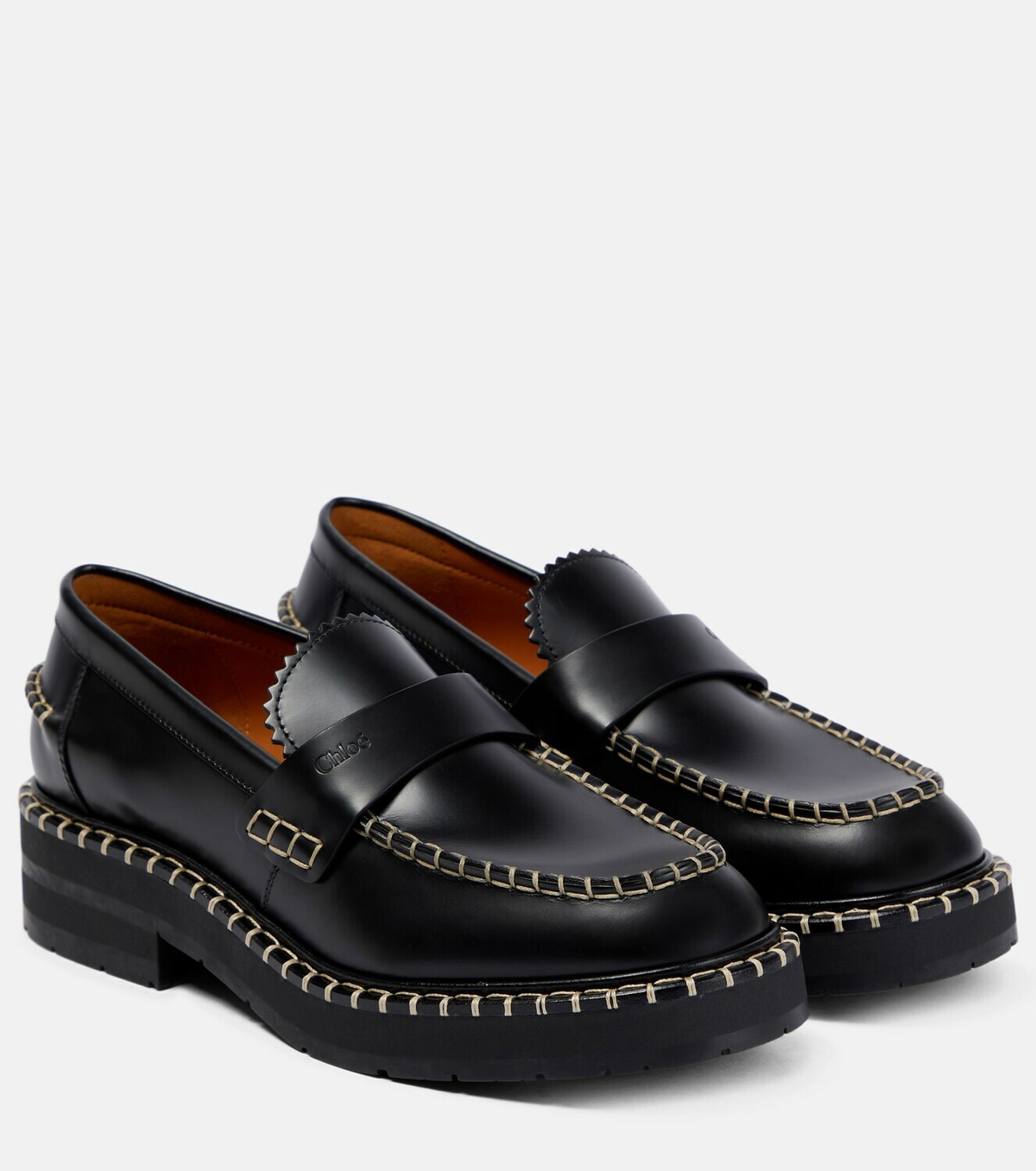 【関税込み】Chloe ブラック Noua ローファー Chloe - Noua whipstitch leather loafers Chloe
