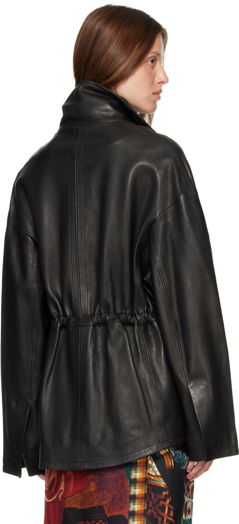 Nour Hammour Black Passage Funnelneck Leather Jacket