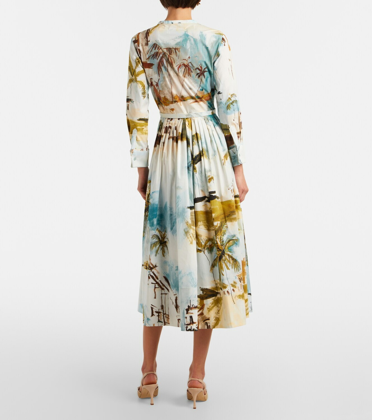 Oscar de la Renta Pleated printed cotton-blend cocktail dress