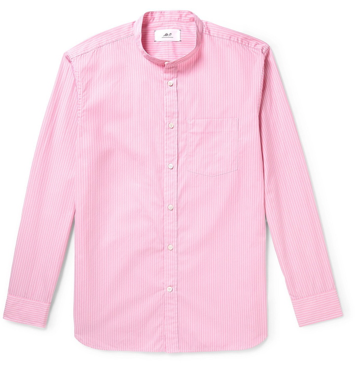 Photo: Mr P. - Grandad-Collar Striped Cotton-Poplin Shirt - Pink