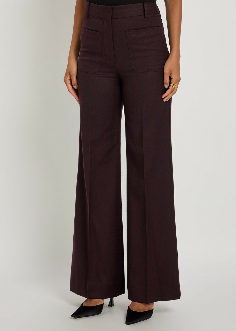 Victoria Beckham Alina Flared-leg Wool Trousers Bordeaux