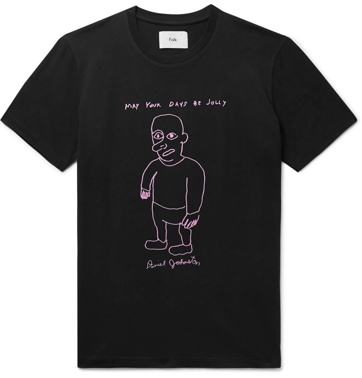 Photo: Folk - Daniel Johnston Love is the Answer Printed Cotton-Jersey T-Shirt - Black