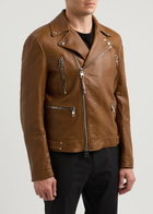 Alexander Mcqueen Grained Leather Biker Jacket Tan