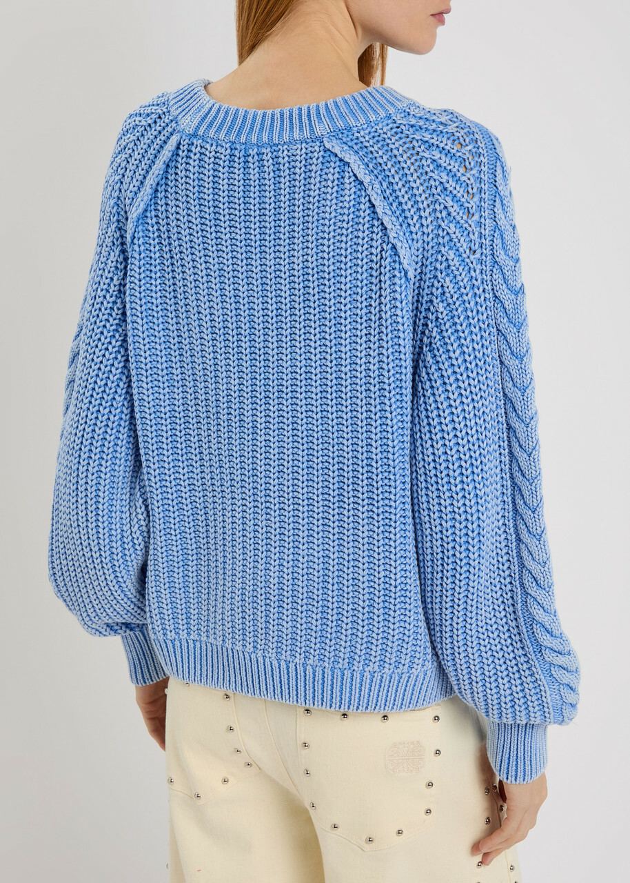 Free People Frankie Cable-knit Cotton Jumper Blue