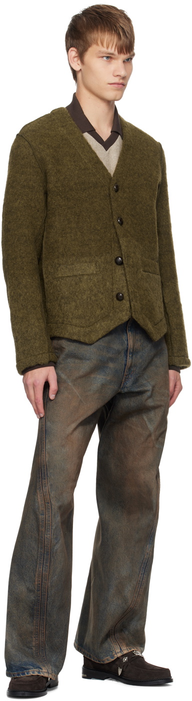 NVRFRGT Khaki Exposed Seams Cardigan