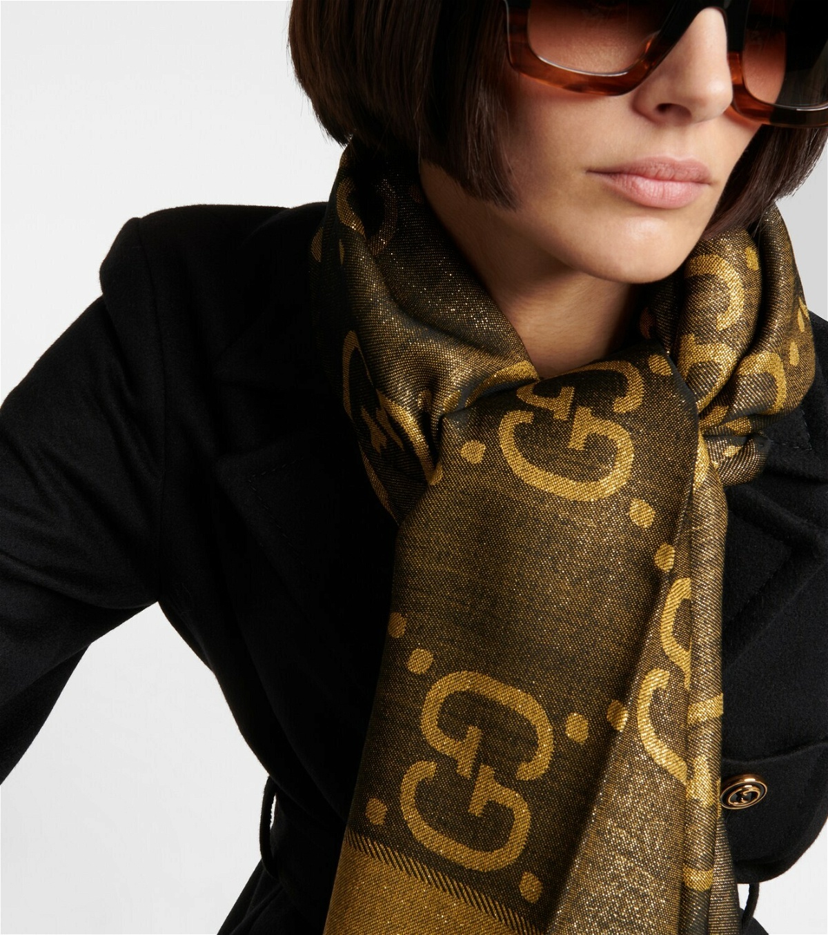GG cashmere scarf in dark brown and beige