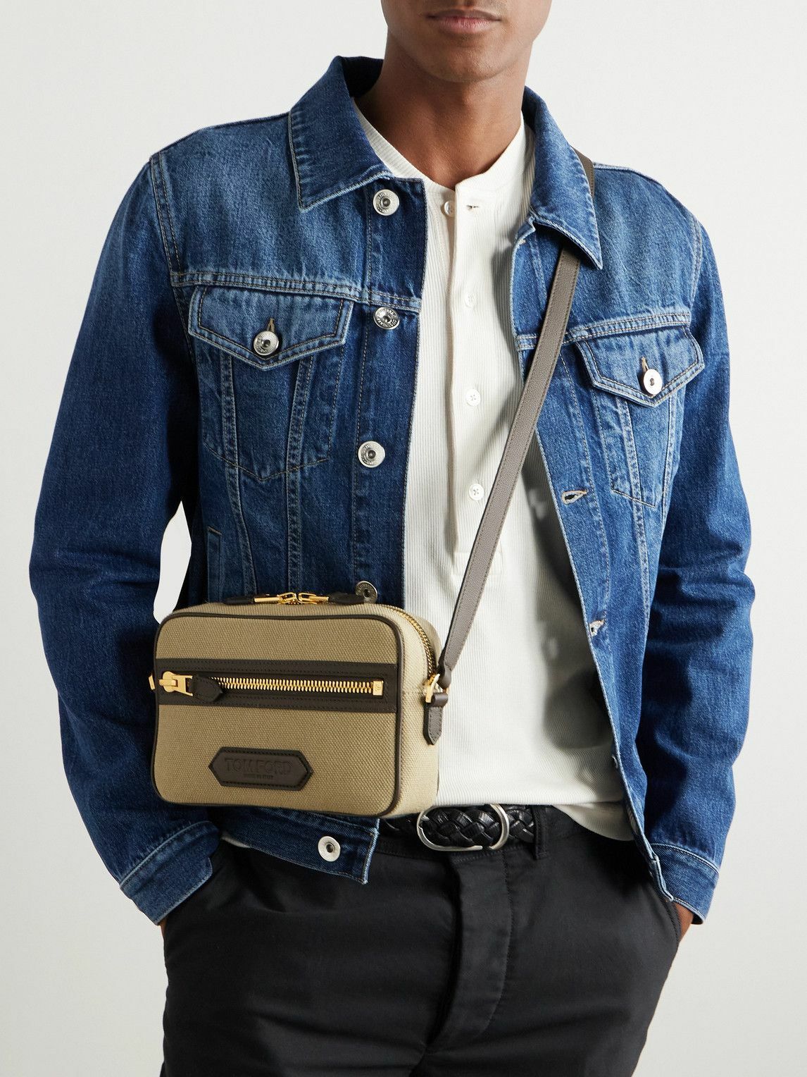 TOM FORD - Logo-Embossed Leather-Trimmed Cotton-Canvas Messenger Bag