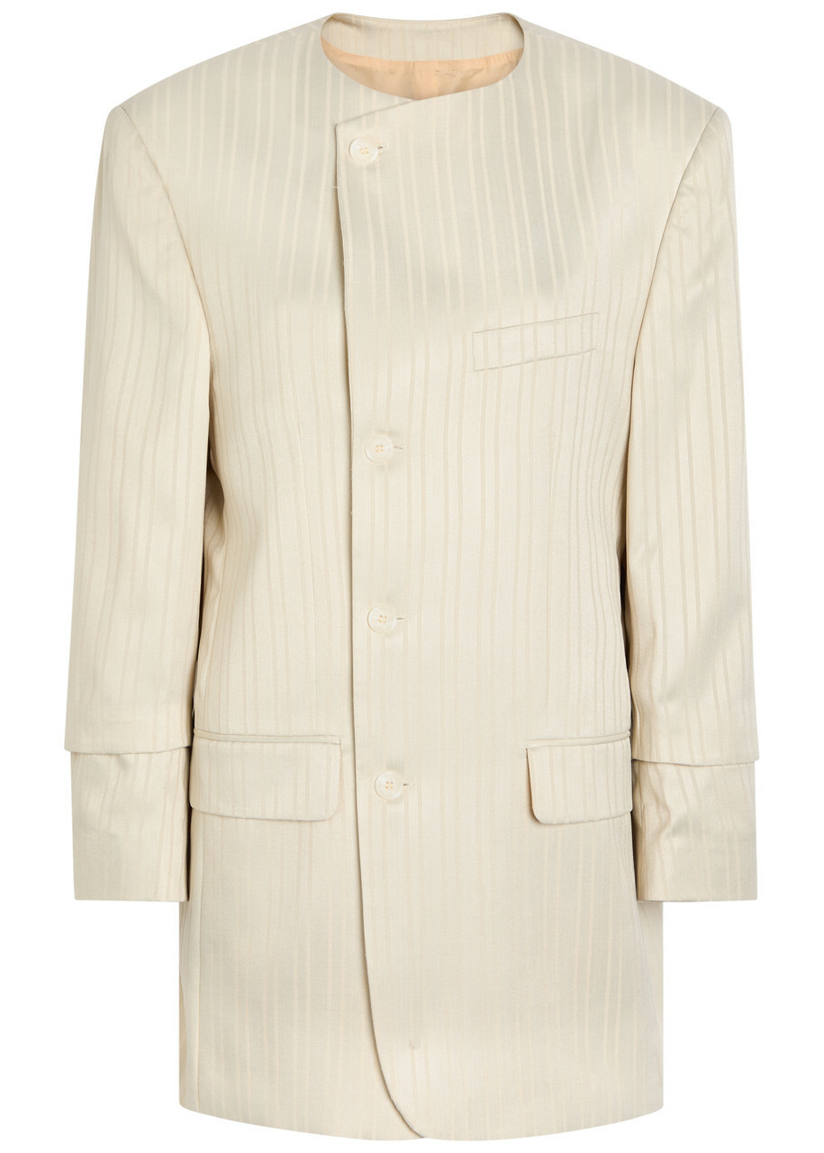 Bettter Striped Wool-blend Mini Blazer Dress Off White