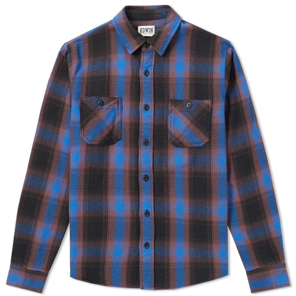 Chemise Homme Edwin En Coton épais Bleu - Taille M (40), Manches Longues, Teinture Vêtement (garment Dyed)